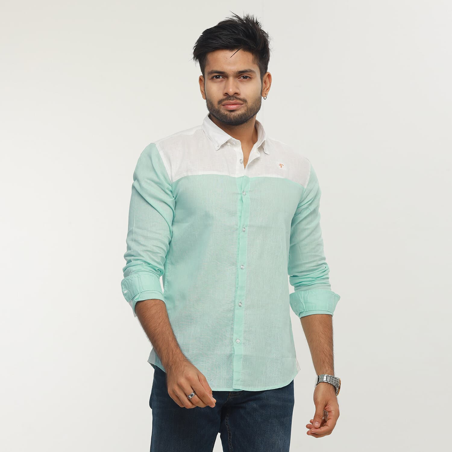 Summer Collection Premium Quality  White Pest Color Full Sleeves Casual China Rawan Fabric Shirt For Men